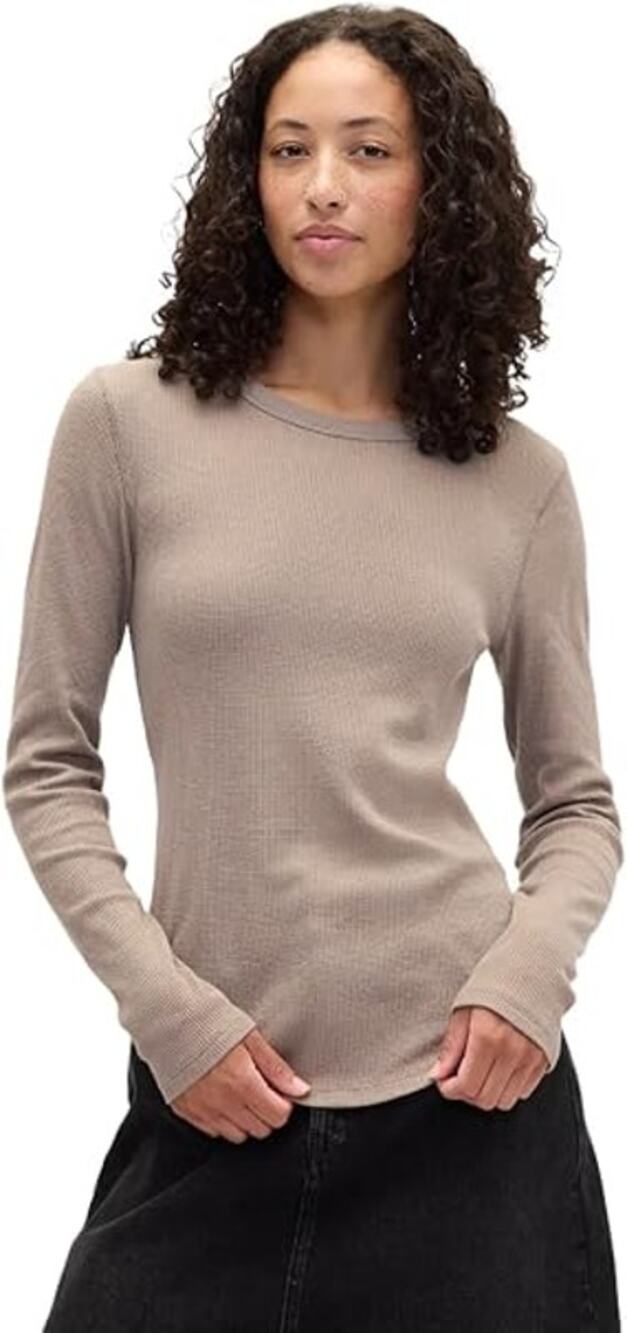 Gap Medium Cool Brown Long Sleeve Waffle Knit T-Shirt Women's Size Large